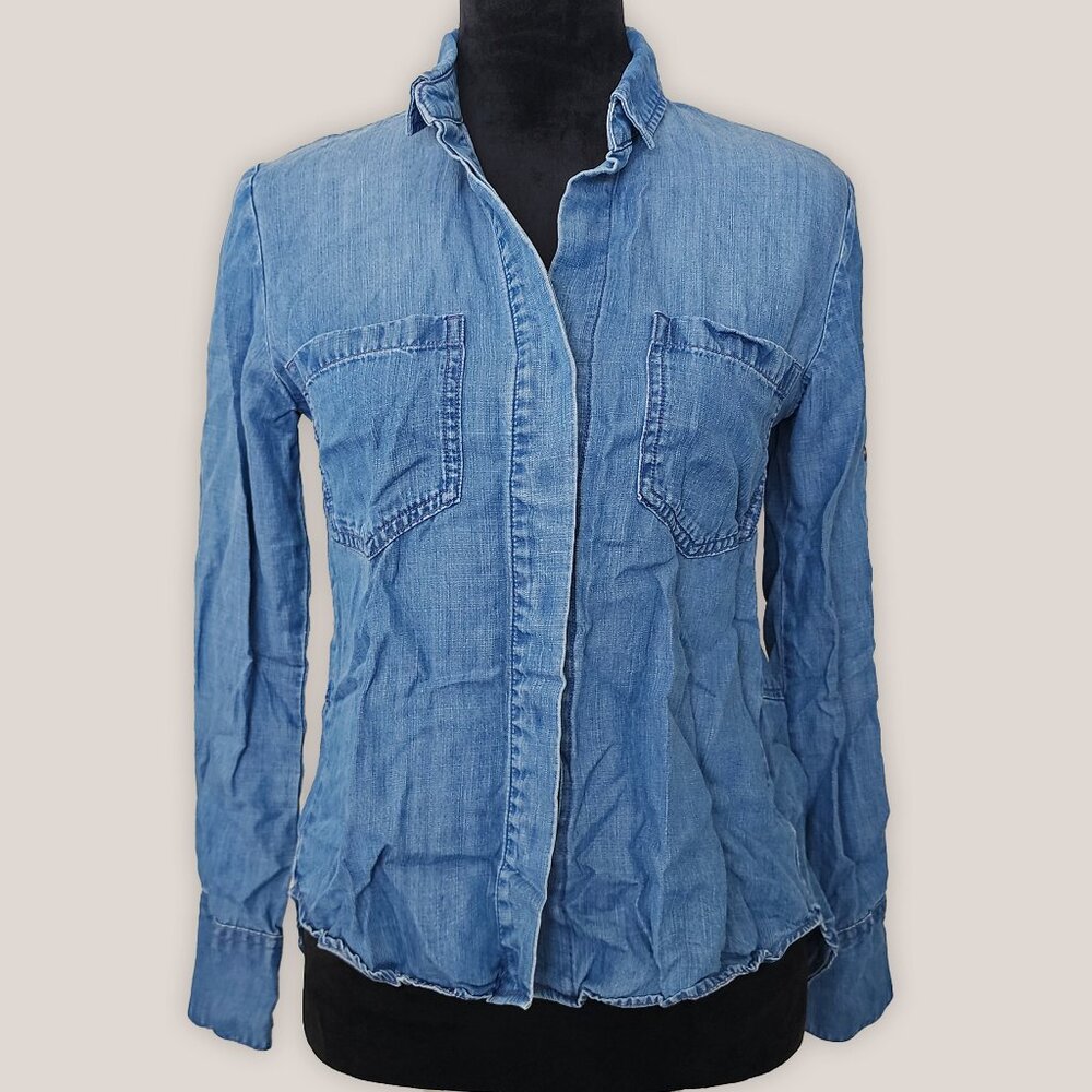 CLOTH & STONE Jean Denim Button Down Top Long Sleeve Blouse Blue